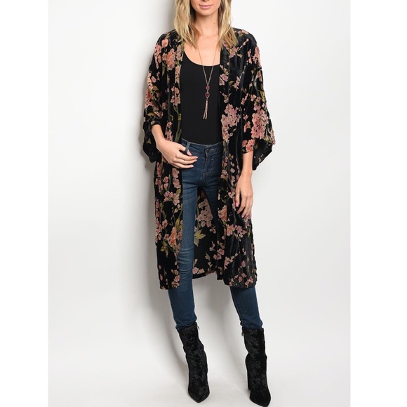 | VELVET + FLORAL KIMONO | - Picture 3 of 4